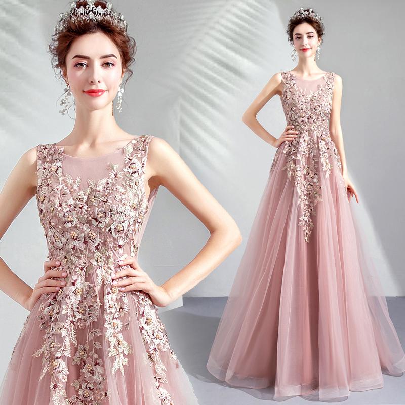 Pink Tulle Flowers V-Neckline Long Formal Gown, Lovely Pink Tulle Prom Dress Party Dress cg21917