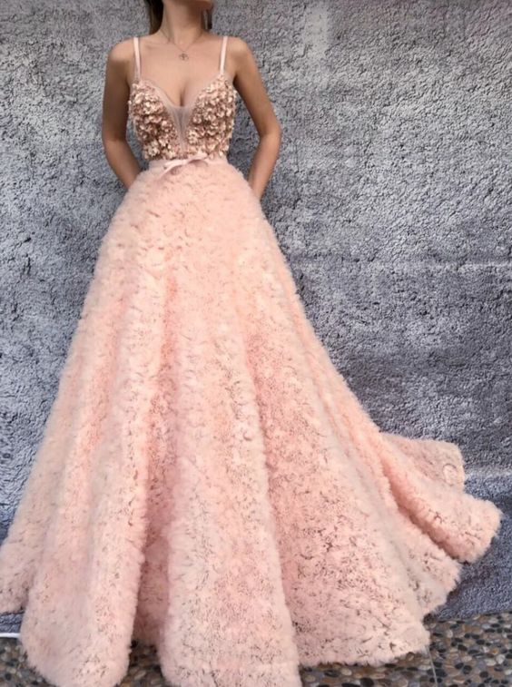 Sexy Spaghetti Straps ,Sweetheart Neckline ,A Line Prom Dress , Floor Length,3D Flower Applique Evening Dress cg21922
