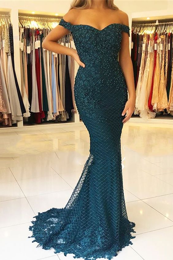 Sweep Train Off-The-Shoulder Trumpet Floor-Length Evening Dress Prom Dress cg21941