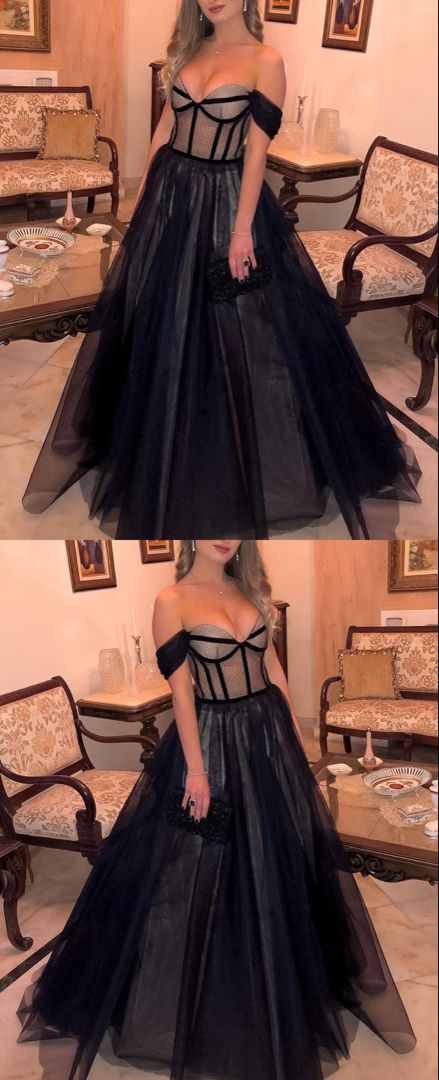 Black wedding guest dresses tulle sweetheart corset formal prom dress for women cg21952