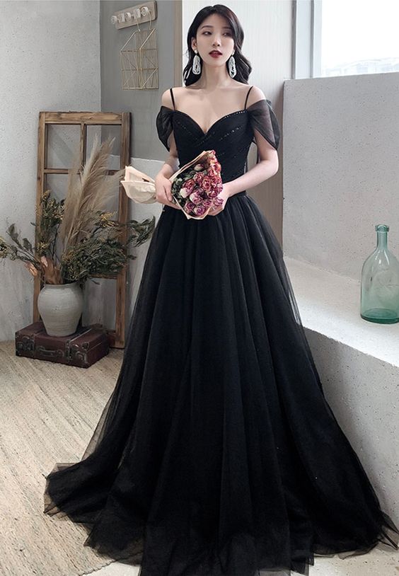 Black Tulle Long Prom Dress Evening Dress cg21972