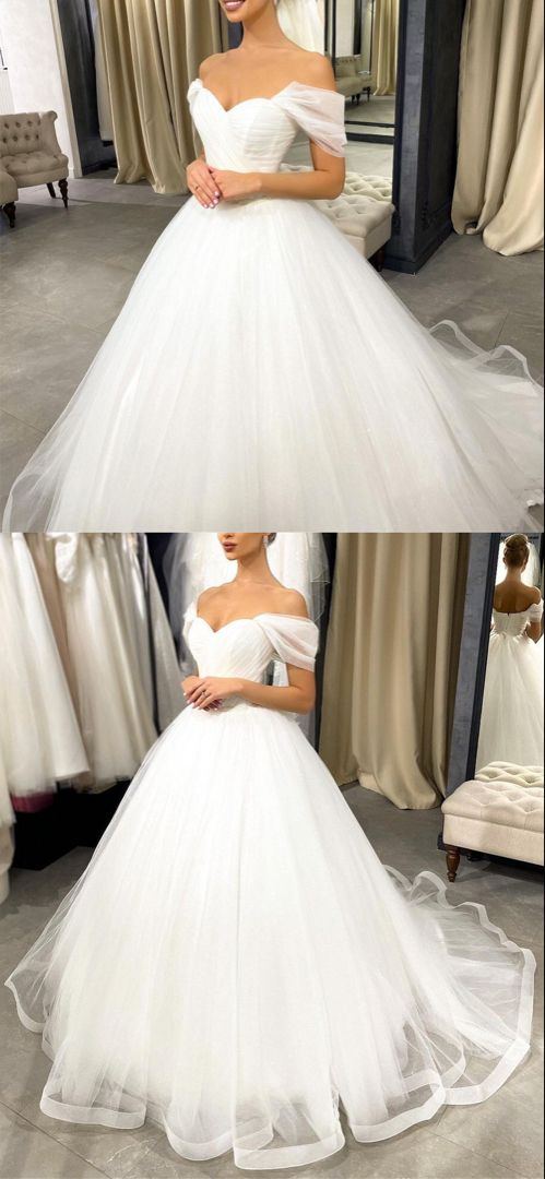 Simple princess wedding dresses tulle off the shoulder ball gown prom dress for women cg22014