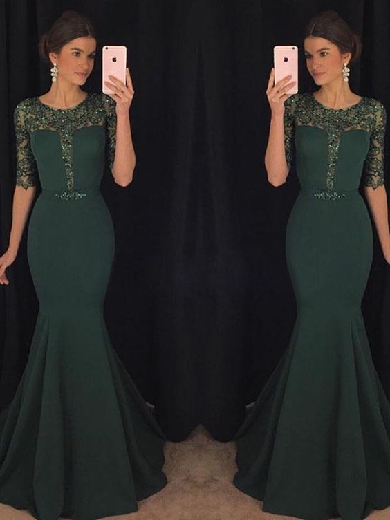 Trumpet/Mermaid Scoop Floor-length Half Sleeve Chiffon Prom Dress/Evening Dress cg22035