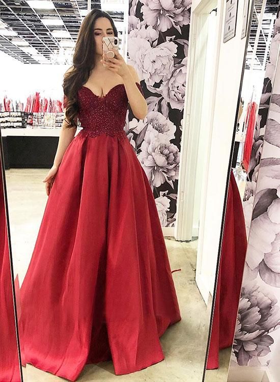 Red Long Prom Dresses Sweetheart Appliques Evening Dresses cg22040