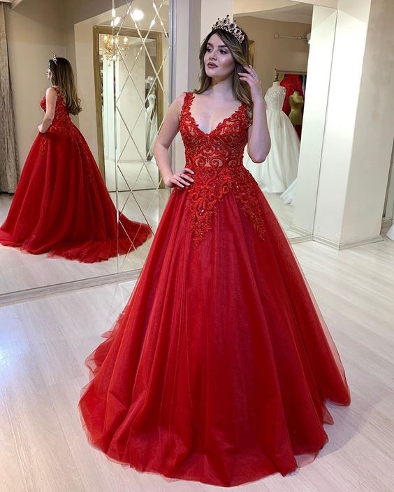 Red Long Prom Dresses Appliques Evening Dresses cg22041