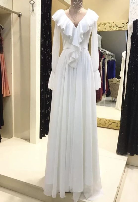 White Long Sleeve Prom Dress Evening Dress cg22053