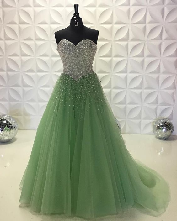 A-line Sweetheart Beading Long Prom Dresses Modest Evening Dress cg22055
