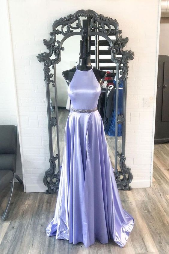 New Brand Lavender Satin A Line O Neck Long Prom Dress, Party Dresses cg22072