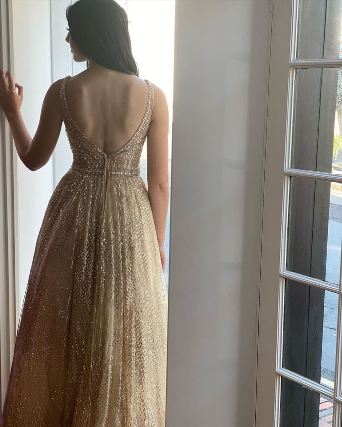 Sexy V-Neck Backless A-Line Prom Dresses Long Prom Dresses,Cheap Prom Dresses cg22082