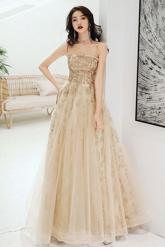 Lovely Champagne Scoop Floor Length Long Party Dress prom dress evening dress cg22087