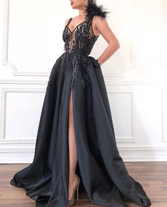 Cute black satin sweetheart neck long prom dress cg22089