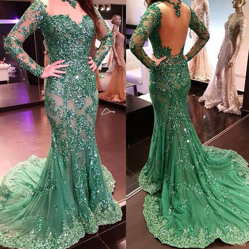 mermaid prom dresses, long sleeve prom dresses, lace prom dresses, beaded prom dresses, long sleeve evening dresses cg22094
