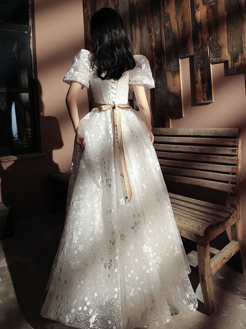 WHITE A-LINE LACE LONG PROM DRESS WHITE LACE FORMAL DRESS cg22099