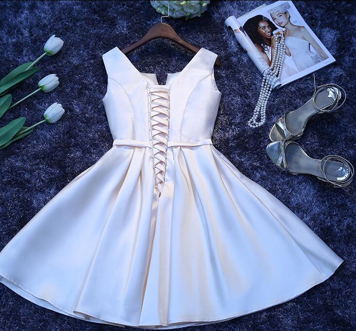 Ivory Satin Short Simple Cute Bridesmaid Dress Party Dress Simple Homecoming Dresses cg22118