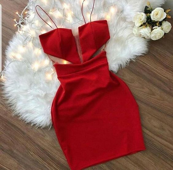 red Spaghetti Strap Short Homecoming Dress cg22125