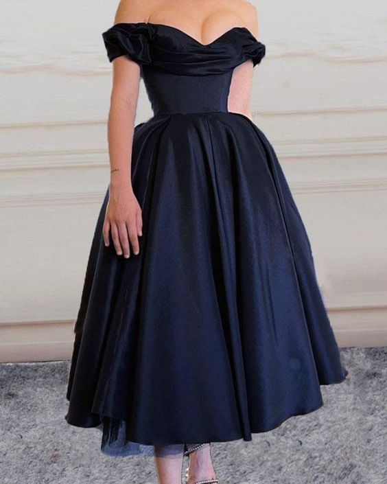 Vintage Satin Bridesmaid Dresses Tea Length Off The Shoulder prom dress, evening dress cg22151