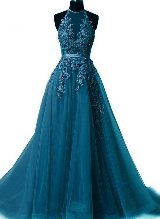 Tulle Lace Halter Prom Dress ,Long Formal Gowns cg22181