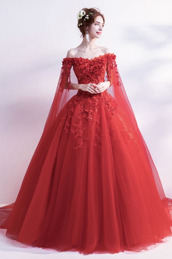 Red Lace Long A Line Prom Dress Red Evening Dress cg22191
