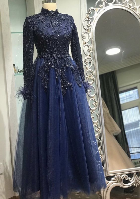 navy blue long prom dress, evening dress cg22301