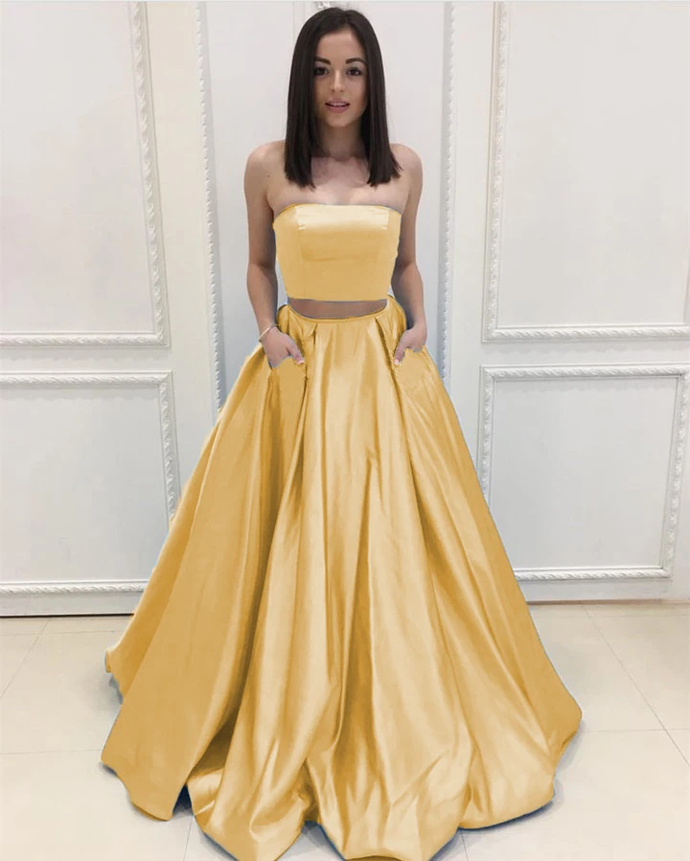 Two Piece Prom Dresses Long Yellow Chic Prom Dress cg22319