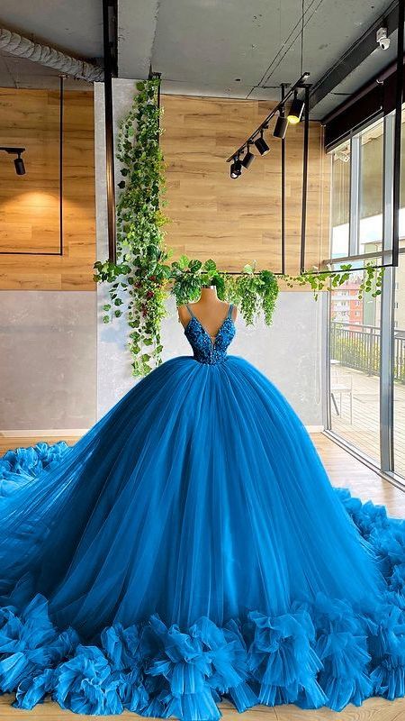 Elegant blue ball gown Long Prom Dress cg22341