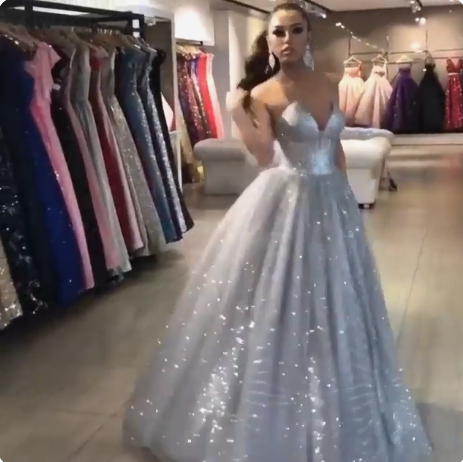 Elegant silver ball gown Long Prom Dress cg22342