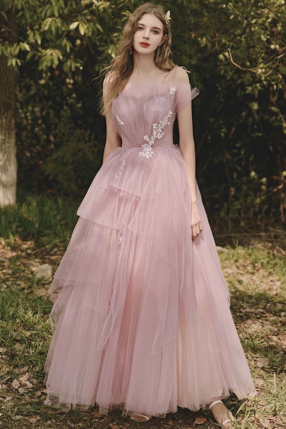 Romantic A-line Pink Tulle Junior Prom Dress cg22346
