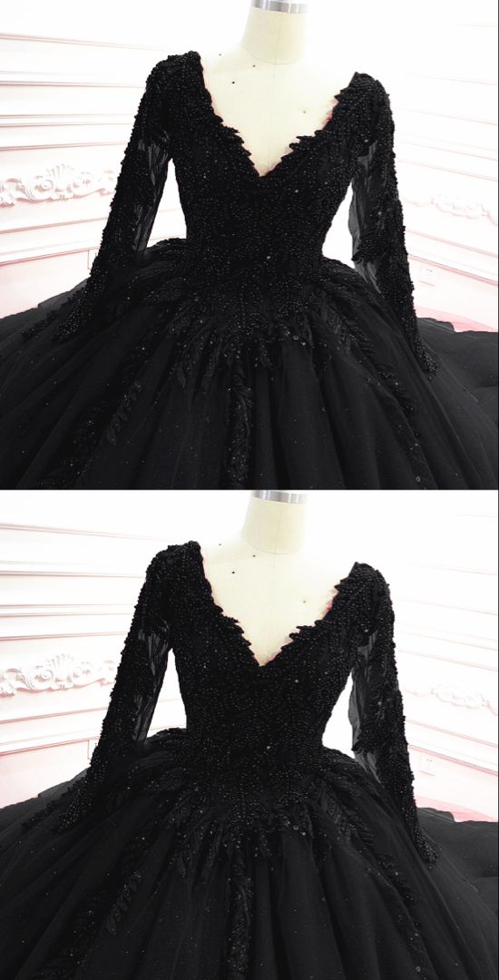 Gothic Black Wedding Dresses With Sleeves Prom Dresses cg22356
