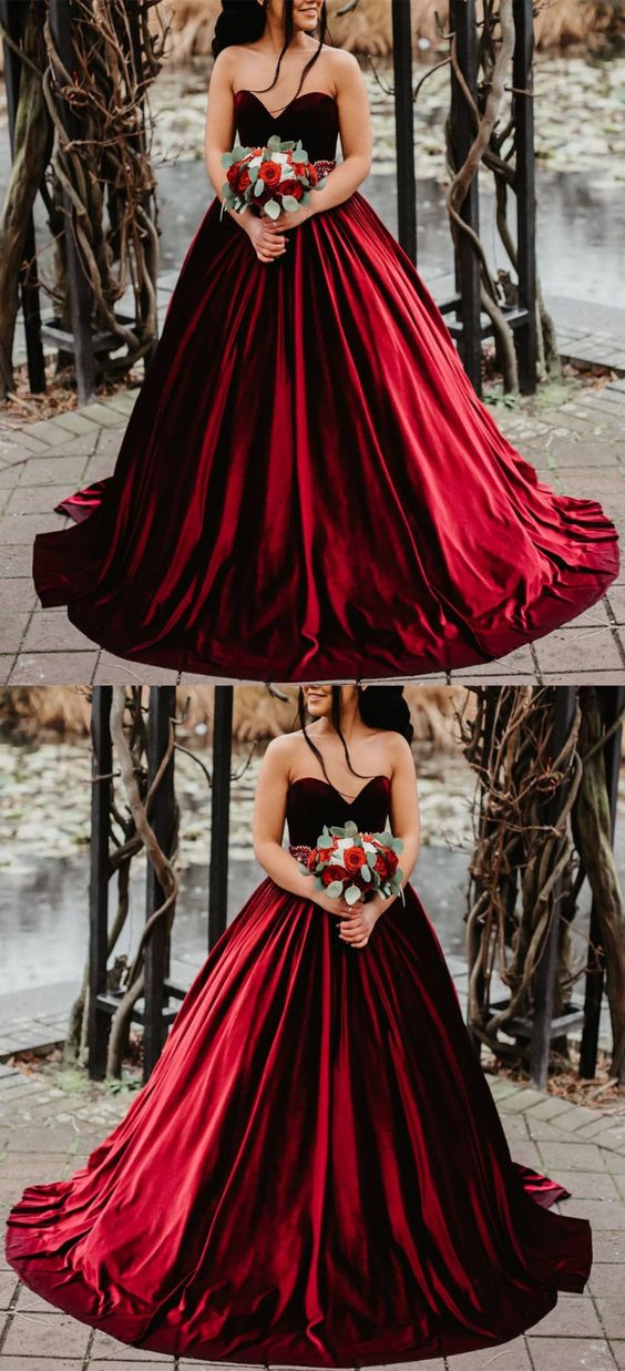 Burgundy Velvet Wedding Dress Sweetheart Corset Ball Gown For Winter Weddings Prom Dress cg22407