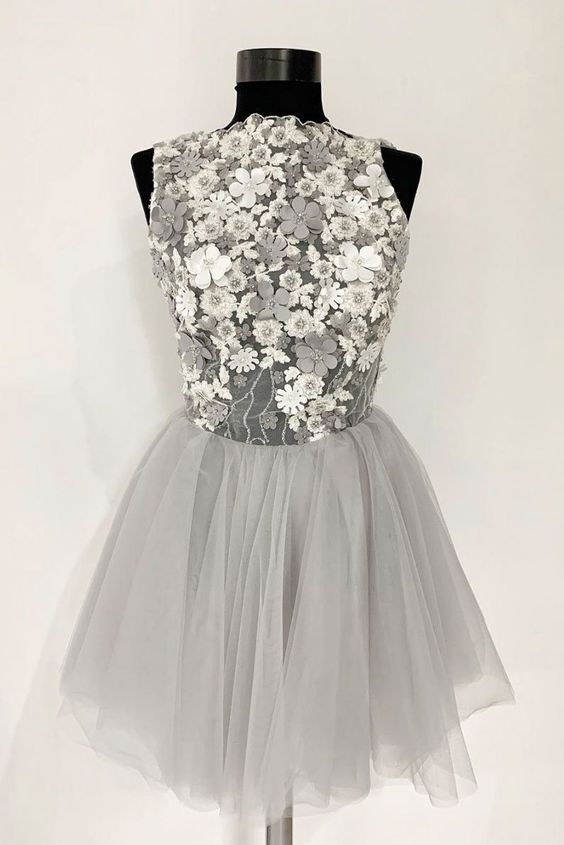 gray tulle homecoming dress cg22489