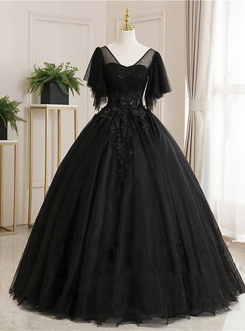 Ball Gown Luxurious Floral Quinceanera Prom Dress Scoop Neck Short Sleeve Floor Length Tulle with Pleats Embroidery cg22518