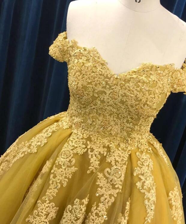 Charming Tulle Ball Gown Off Shoulder Lace Appliques Prom Dress, Sweet 16 Gown cg22609