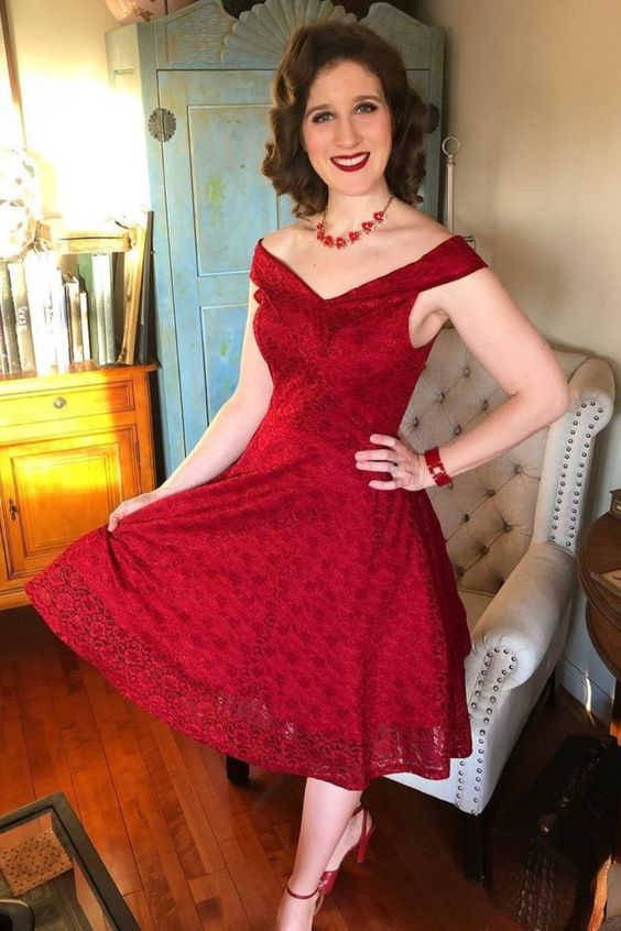 Cute A-line short pink lace party homecoming dress features with off the shoulder neckline and ribbon cg22635