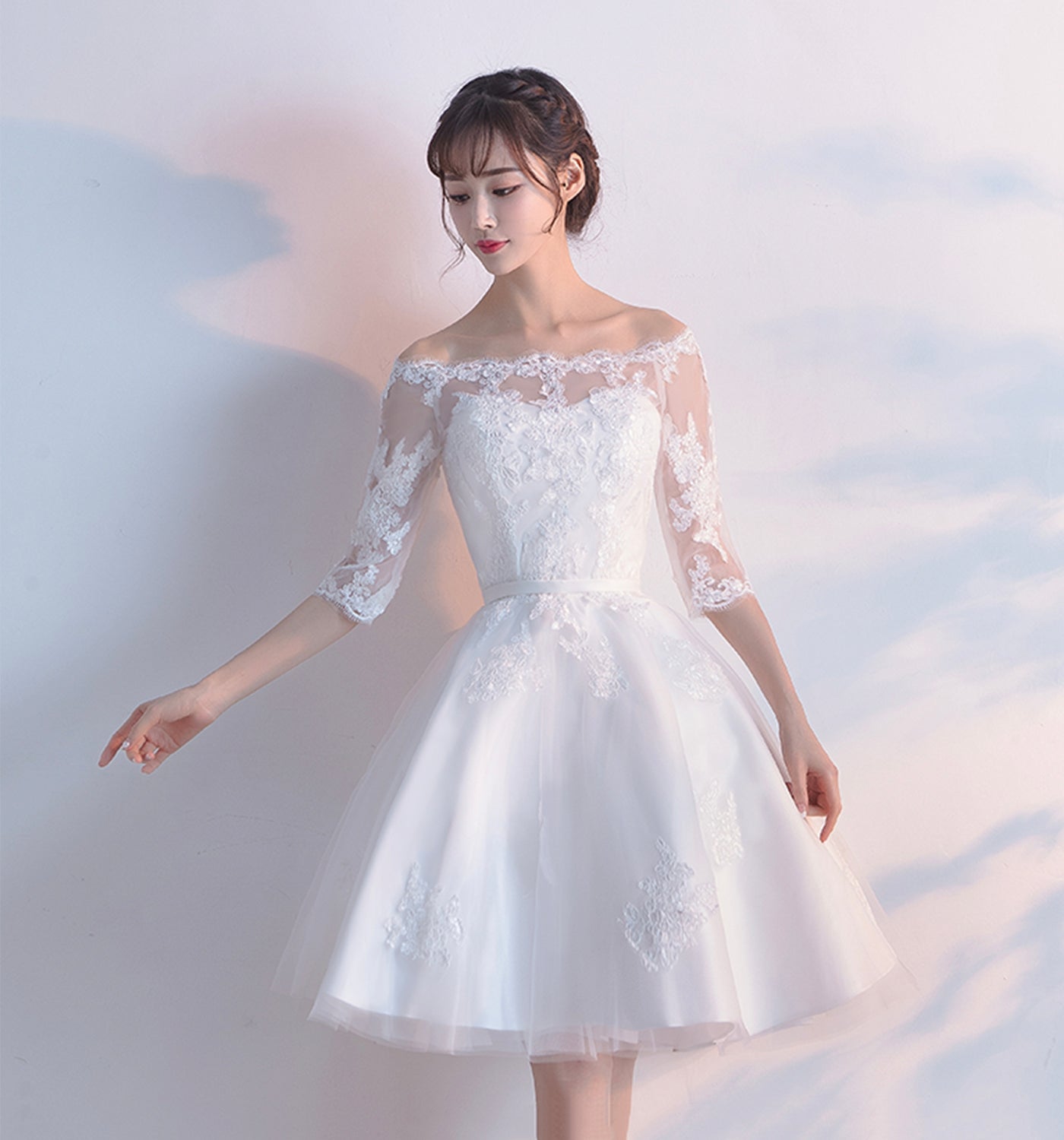 WHITE LACE SHORT A LINE DRESS FASHION DRESS Homecoming Dress cg22652