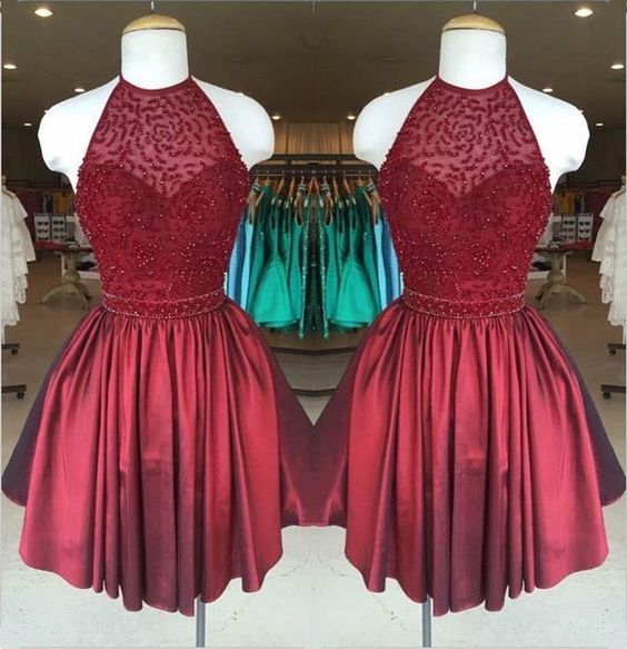 Gorgeous Low Back Halter Neck Beaded Homecoming Dresses cg22725