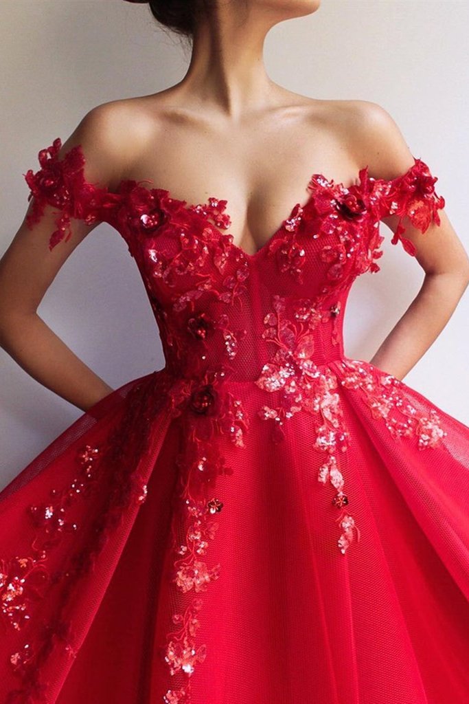 Off the Shoulder Red Lace Floral Long Prom Dress, Long Off Shoulder Red Lace Formal Evening Dress cg22779