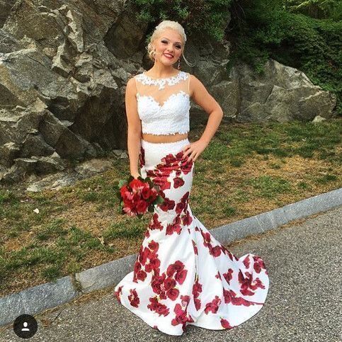 Charming Two Piece Appliques Floral Prom Dresses Evening Gown cg22786
