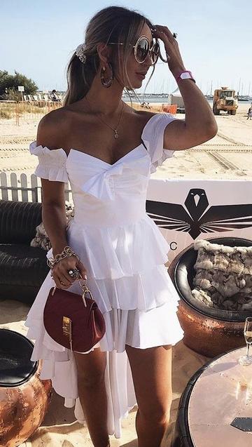 Custom Made White Off the Shoulder Hi-Low Homecoming Dress cg22801