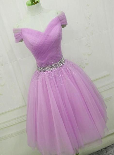 Light Purple Beaded Cute Tulle Homecoming Dress cg22817