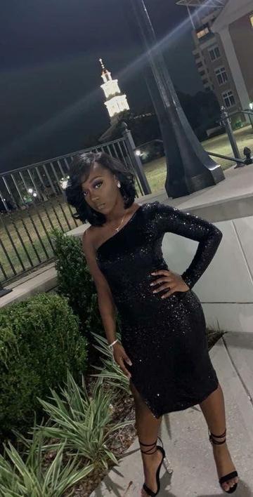 One Shoulder Black Short Homecoming Dresses cg22821