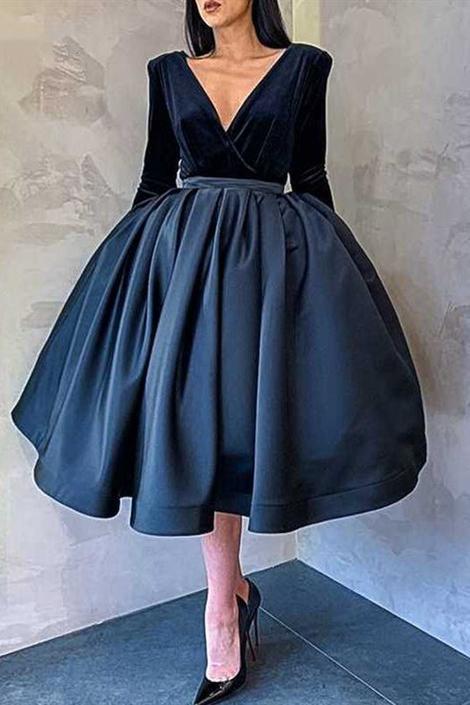 V-neck Velvet Top Satin Homecoming Dresses cg22826