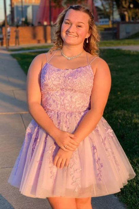 Tie Back Appliqued Pink Homecoming Dress cg22840