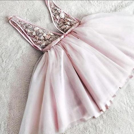 Princess V neck Pink Appliques Short Homecoming Dress, Cute Party Gown cg22842
