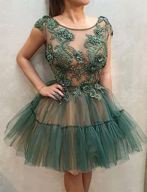 Short Homecoming Dresses Round Neck Appliques Party Dresses cg22869