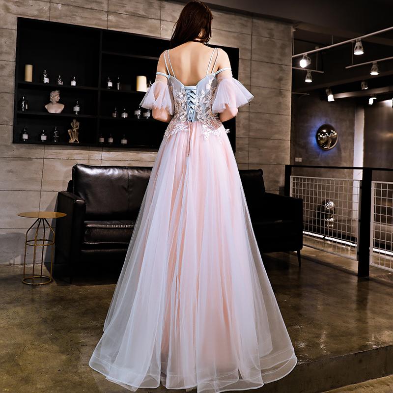 Blue And Pink Off Shoulder Floor Length With Lace Applique Party Dress, Pink Formal Dress Prom Dress cg22961