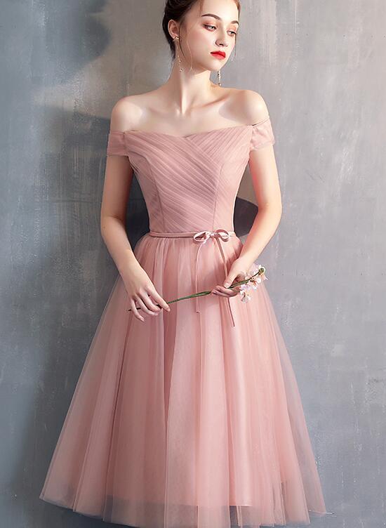 Simple Sweetheart Pink Tulle Off Shoulder Short Homecoming Dress cg22967