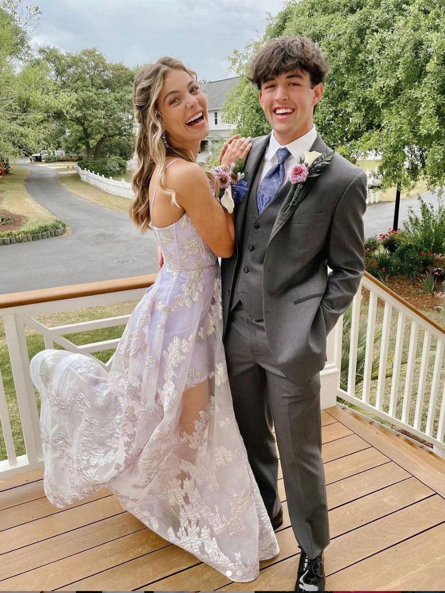 Light purple tulle lace long prom dress purple evening dress cg22971