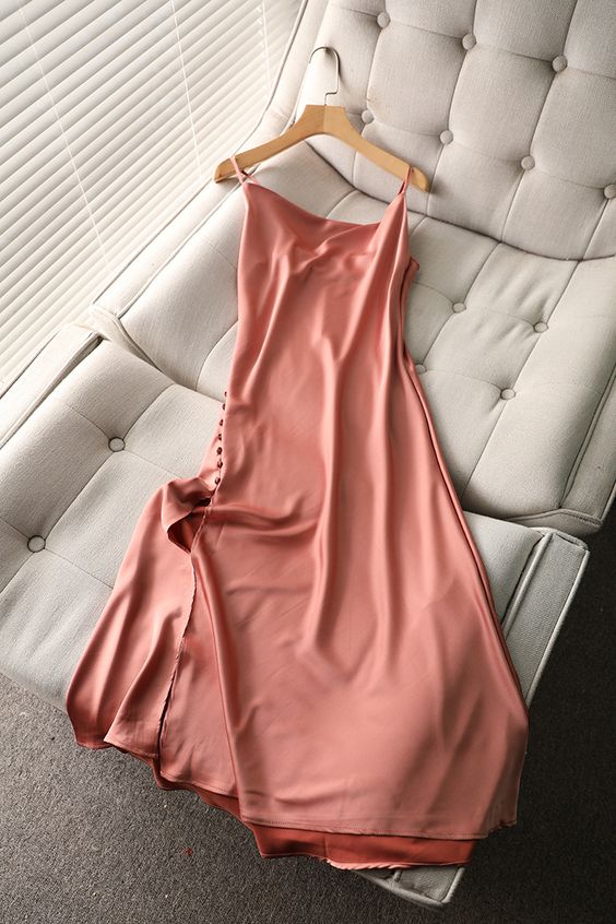 Simple satin dress, summer,spaghetti strap slit long prom dress cg22993