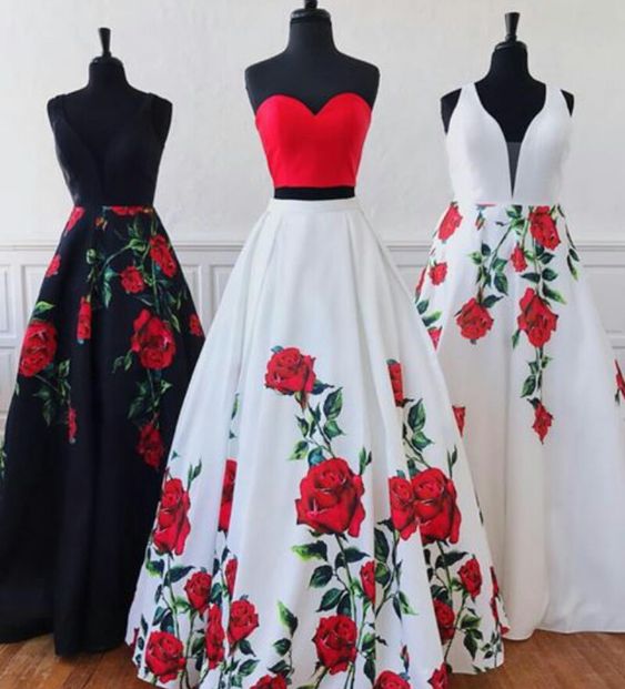 Simple long prom dress floral print dress cg22994