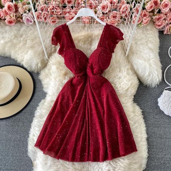 V Neck A Line High Waist Party Dress Homecoming Dress cg22995